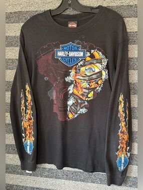 2013 Harley-Davidson Daytona Florida Flames Black Longsleeve T-Shirt Medium EUC